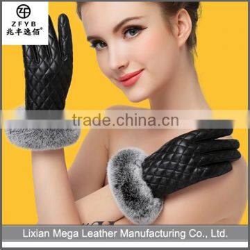 women girl rex rabbit fur cuff fashion gift party leather gloves mittens