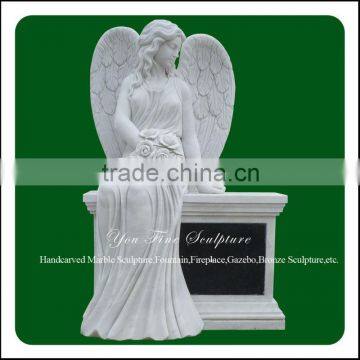 Decorative Hand Carved White Marble Angel Engraving Tombstone