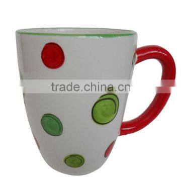 Hand-painted 14oz ceramic mug with dot design