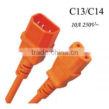 IEC molded plug orange power lead male to male connector IEC C13 to IEC C14