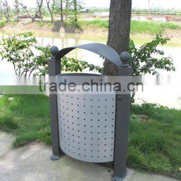 Environmental protection metal street dustbin 25L,outside grey dsutbin with galvanized liner, outdooe steel trash container