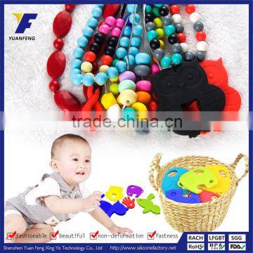 Food Grade Baby chewing silicone rubber necklace with colorful beads