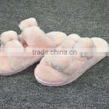 Wholesale Women Fashion sheep Fur Slap on Real Fur Trim Shoes