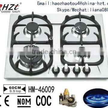 Stainless steel 4 burner cast iron support built in gas stove