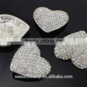 Seasofbeauty hearts silver plating DIY rhinestone button
