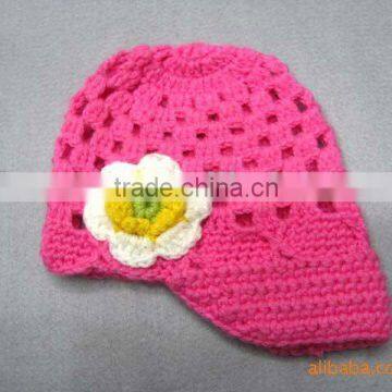 Baby Infant Toddler Hand Crochet Beanie Hat with Daisy Flower Clip