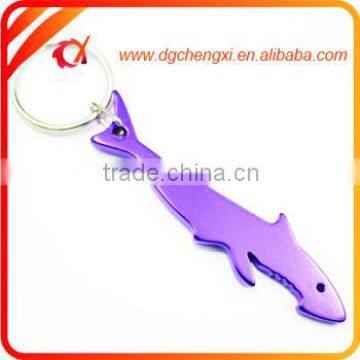 aluminum purple-red shark shaped bottle opener keychain