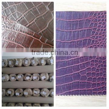 Crocodile emboss PVC leather for notebook cover with non-woven backing