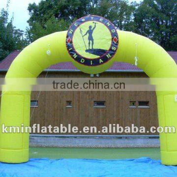 yellow inflatable arch with billboard