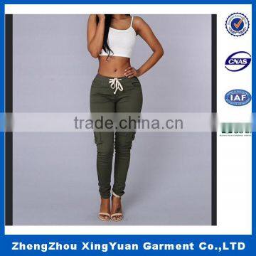 Soft Touch Woven Ladies Fashion Trousers Design Army Green Female Trousers