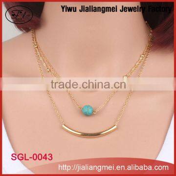 Wholesale multilayers turquoise pendant necklace gold-plated metal clavicle necklace