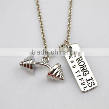 Strong Is Beautiful Dumbbell Crossfit Necklace Bodybuilding Fitness Jewelry Gym Necklace