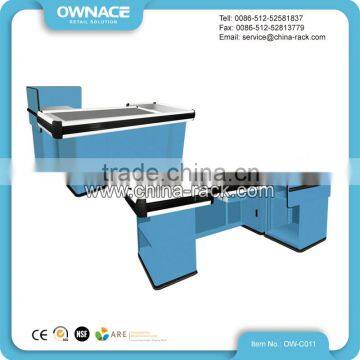 Checkout Counter Desk with Dam Board and Automatic Belt for Carrying Goods Easily