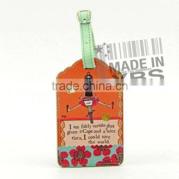 Girly leather luggage tag with personalized hot-stamped images