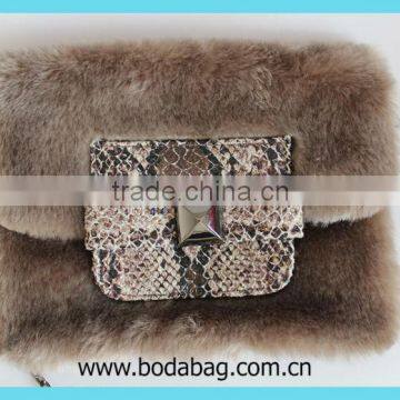 Imitated fur ladies clutch bag or evening handbag