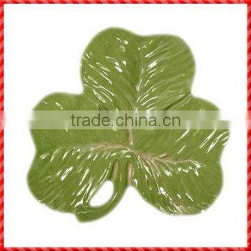 Leaf sized green ceramic tea bag tray wholesale