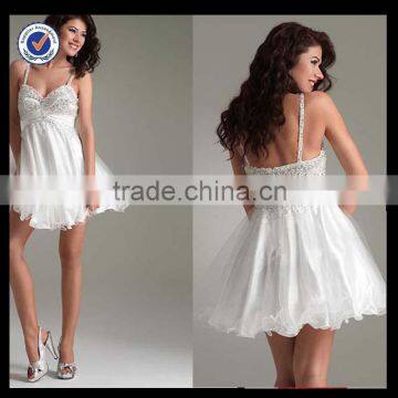 New Design Wholesale Custom Made Mini Sexy White Tulle Beaded Cocktail Dress C0079