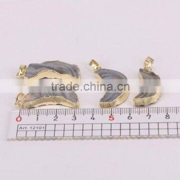 Natural Titanium AB Brazilian Galaxy Quartz Pendants, Crescent Shape Gold Plated Druzy Drusy Gem Stone Pendant