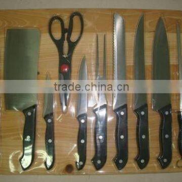 11 Pieces Kitchen Knives Set With Pine Wood Cutting Board