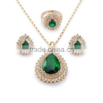 2016 Alibaba elegant women's jewelry water drop green cubic zircon 18k yellow gold plated