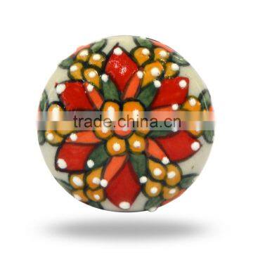 Ceramic Round Double neck Flower Print Knob