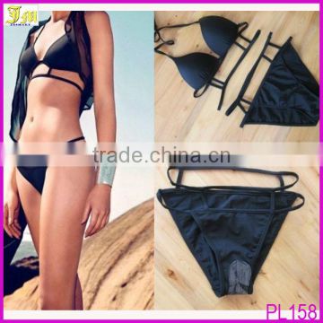 Black Strappy Women Sexy Bikini Set Padded Swimwear Swimsuit Bathing Beachwear Suit 2014 Hot Sell