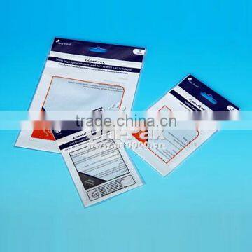 Plastic resealable header bag with adhesive tape