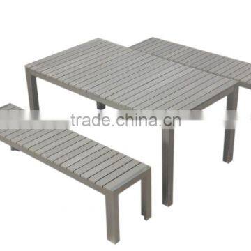 Outdoor Garden Brushed Aluminum polywood dining table and bench,KD structure