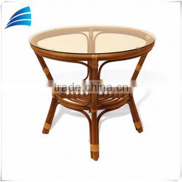 Garden Round Rattan Wicker Coffee Table with Glass