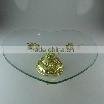 New Style Love Shape Wedding Glass Cake Stand With Gloden Flower photo-2