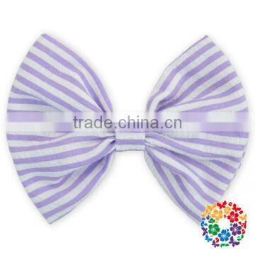 Fashion Hot Sale Blue White Stripe Seersucker Hair Bows 5" Boutique Hair Bows photo-2