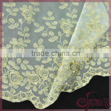 Floral Gold Metallic Yarn Embroidered Tulle Fabric, Elegant Tulle Lace Fabric photo-2