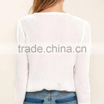 Long Sleeve Lace Trim Women Blouses and Tops New Design Sexy Saree Blouse photo-4