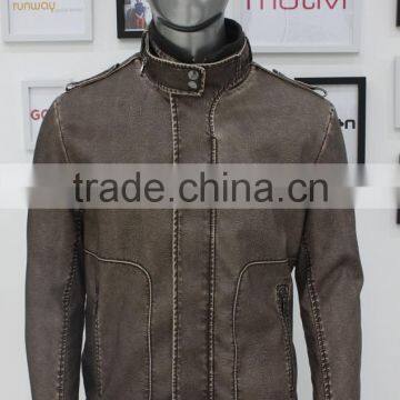 2014 Mexico Brown PU Coated Padded Jackets pu jackets for men