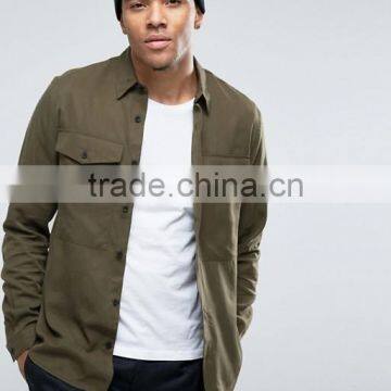 Guangzhou High Quality Custom Long Sleeve Chest Pockets Spread Collar Mens 100% Tencel Lyocell Casual Army Green Shirts