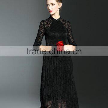 Elegant Lady Lace Hollow Out Embroidery A-line Pleated Fold Lace Dress photo-4