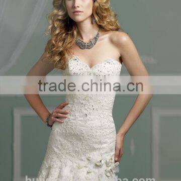 Sexy Puffy White Lace Mermaid Ukraine Wedding Dress photo-3
