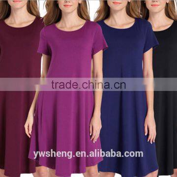 Wholesale Latest Fashion Short Sleve Ladies O-Neck Simple Soft Women Dress photo-2
