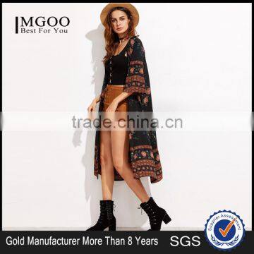 Women Custom Digital Print Flower Print Three Quarter Length Sleeve Kimono Loose Beachwear