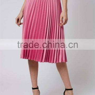Hot Sale Shinning Petite Satin Pleat Midi Skirt Summer Skirt Ladies Plain Pink Zip Up Skirt photo-2
