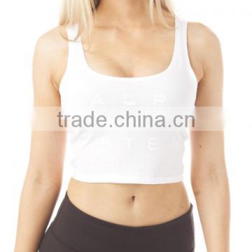 Tapered Custom Design Women's White Crop Top 94% Cotton 6% Spandex Gym Tank Top Slim Fitted Workout Top Wholesale