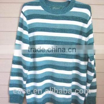 100% Cotton Mens Blue Stripe Sweater With Round Neck photo-2