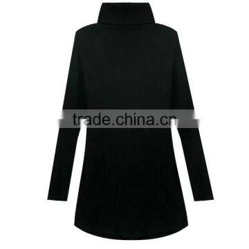Fashion Plain Black Slim Fit High Neck Knitted Ladies Long Sleeve One-piece Dress photo-2