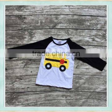 latest design back to school boys top black long slevees school bus print kids clothes boys