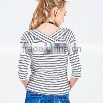 Lady Tight V Neck Pullovers Stripe Latest Sweater Designs for Girls With High Quality photo-4