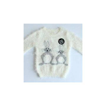 Rabbit Graphic Soft Feather Yarn Kids Sweater