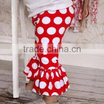 New arrival little girls cotton pants fashion white dot pants autumn ruffle pants for american girls