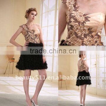 new party dress prom evening dress New Design One Shoulder Appliqued Short Feather Cocktail Dress AS031