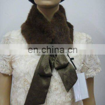 B220# Rabbit Fur Short Scarf, Genuine Rabbit Fur Scarf With Ribbon