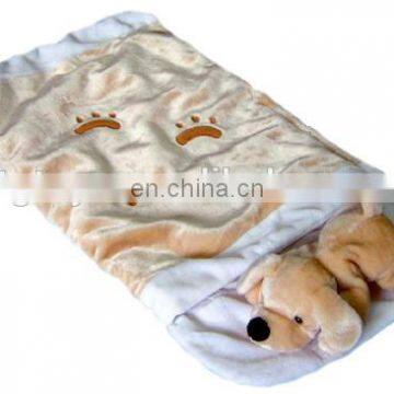 Warm sleeping bag for kids with animal pillow